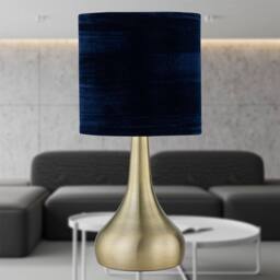 First Choice Lighting Set of 2 Romana - Antique Brass Touch Table Lamps Blue Velvet Shades in Bronze - thumbnail 4
