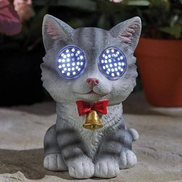 Marco Paul Solar Resin Solar Cat Garden Ornaments in Grey - Size: 15 cm - image 1