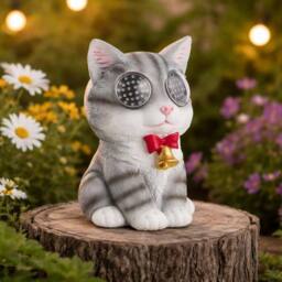 Marco Paul Solar Resin Solar Cat Garden Ornaments in Grey - Size: 15 cm - thumbnail 7