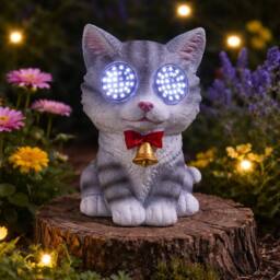Marco Paul Solar Resin Solar Cat Garden Ornaments in Grey - Size: 15 cm - thumbnail 6