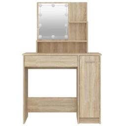 Berkfield Home White Dressing Table with LED Sonoma Oak 86.5x35x136 cm in Light Tan - thumbnail 5