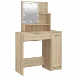 Berkfield Home White Dressing Table with LED Sonoma Oak 86.5x35x136 cm in Light Tan