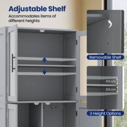 Gymax Utility Organizer Broom Closet Storage Cabinet With Hanging Hooks in Grey - thumbnail 9