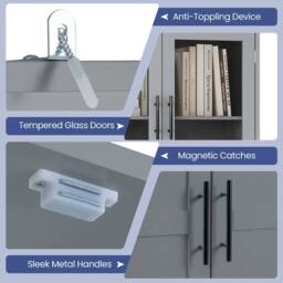 Gymax Utility Organizer Broom Closet Storage Cabinet With Hanging Hooks in Grey - thumbnail 7