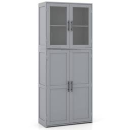Gymax Utility Organizer Broom Closet Storage Cabinet With Hanging Hooks in Grey - thumbnail 2