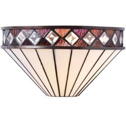 Loops Tiffany Glass Wall Light Rich Cream & Diamond Trim Shade Interior Sconce i00247 in Clear