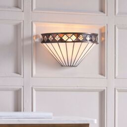 Loops Tiffany Glass Wall Light Rich Cream & Diamond Trim Shade Interior Sconce i00247 in Clear - thumbnail 5