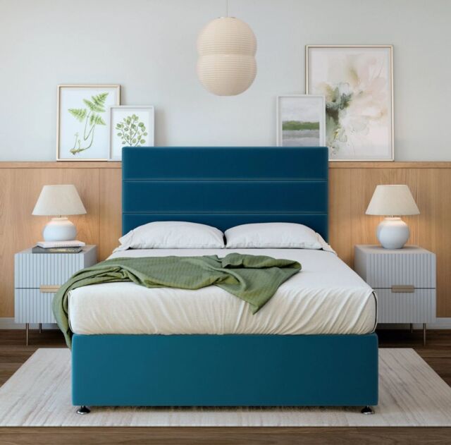 Bedmaster Plush Velvet 2 Drawer Divan Base in Blue - Size: Single - image 1