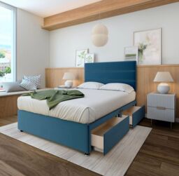 Bedmaster Plush Velvet 2 Drawer Divan Base in Blue - Size: Single - thumbnail 2