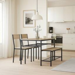 EONLION 4 Pcs Set Dining Room Table Metal Frame in Light Oak - thumbnail 3