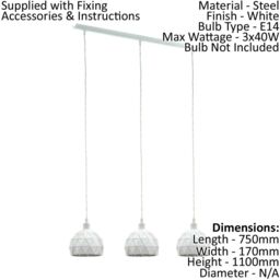 Loops Pendant Ceiling Light Colour White Steel Round Faceted Shade Bulb E14 3x40W - thumbnail 2