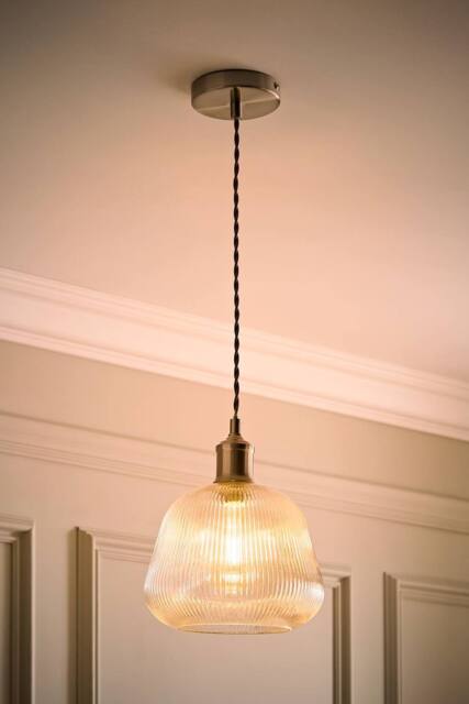 ValueLights Delora Ribbed Bell Glass Shade Single Ceiling Pendant Light & Bulb in Silver - image 1
