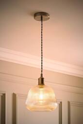 ValueLights Delora Ribbed Bell Glass Shade Single Ceiling Pendant Light & Bulb in Silver