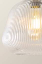 ValueLights Delora Ribbed Bell Glass Shade Single Ceiling Pendant Light & Bulb in Silver - thumbnail 5