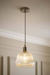 ValueLights Delora Ribbed Bell Glass Shade Single Ceiling Pendant Light & Bulb in Silver - thumbnail 2