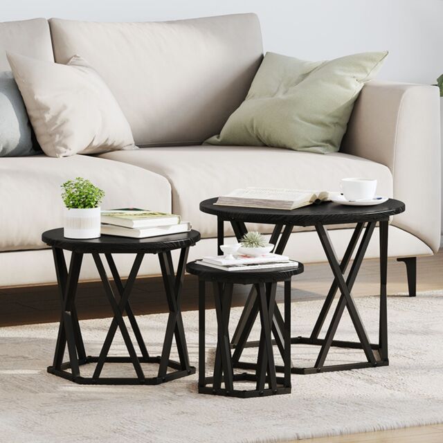 Berkfield Home Nesting Side Tables 3 pcs Black Oak Engineered Wood - image 1