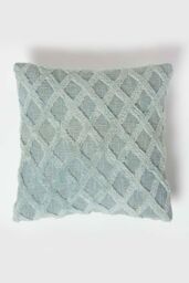 Homescapes Geometric Diamond Tufted Cotton Cushion in Green - Size: 45 cm x 45 cm - thumbnail 1