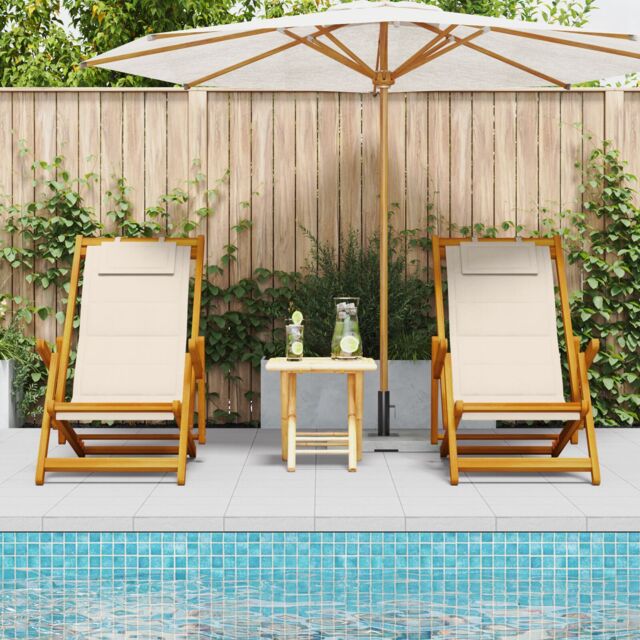 Berkfield Home Folding Beach Chairs 2 pcs Cream Solid Wood Acacia & Textilene - image 1