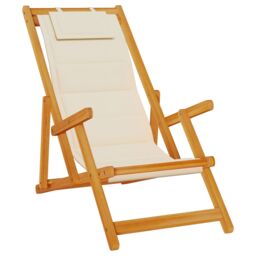 Berkfield Home Folding Beach Chairs 2 pcs Cream Solid Wood Acacia & Textilene - thumbnail 4