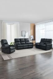 More4Homes Madrid 1+2+3 Seater W Console Manual Air Leather Recliner Sofa Set in Black