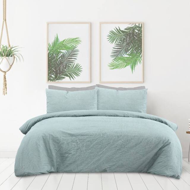 Smart Living Luxury Pure Cotton Plain Dye Duvet Cover With Pillowcase in Green - Size: King - image 1