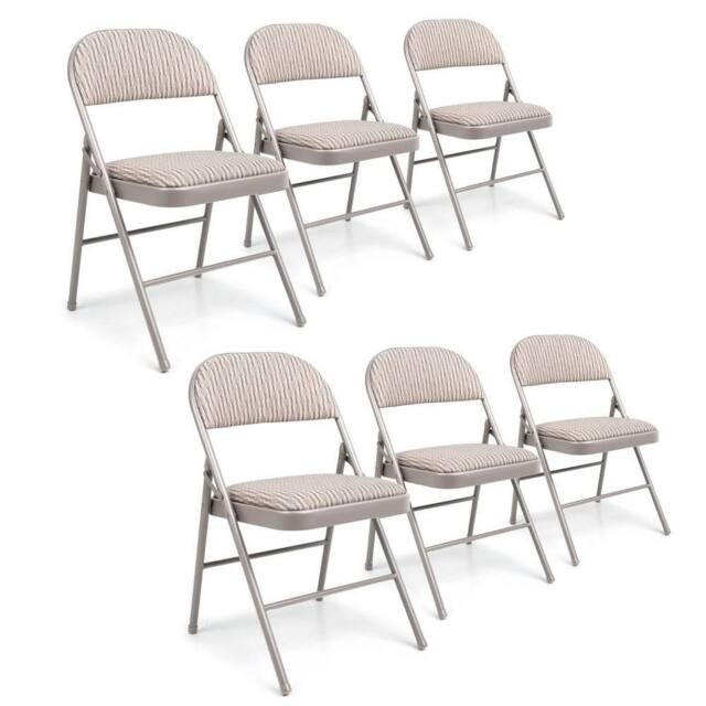 FLAVORA Set of 6 Chairs Foldable Padded Steel Frame Office Chair in Beige - Size: 0.6m2 - image 1