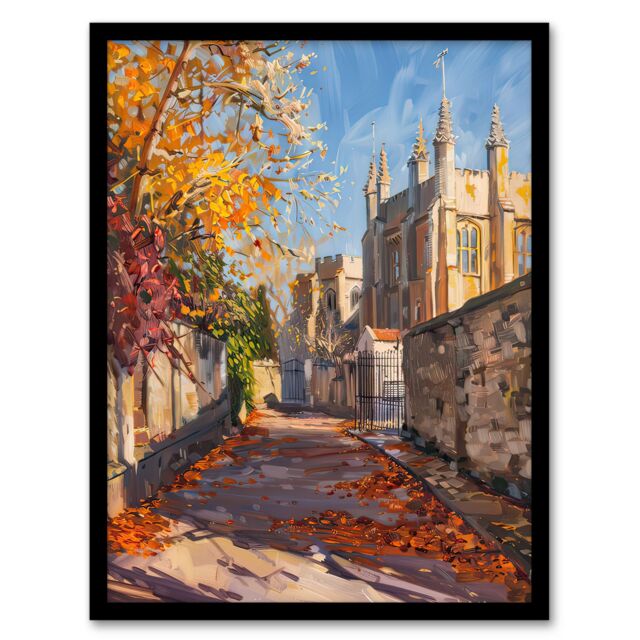"Artery8 Autumnal Day Bishop Auckland Castle Oil Painting Framed Art Print in Beige - Size: W12"" x H16""" - image 1