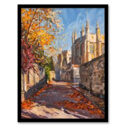 "Artery8 Autumnal Day Bishop Auckland Castle Oil Painting Framed Art Print in Beige - Size: W12"" x H16""" - thumbnail 1