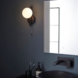 Loops Matt Black Contemporary Bathroom Wall Light & Opal Sphere Glass Shade IP44 Rated - thumbnail 3