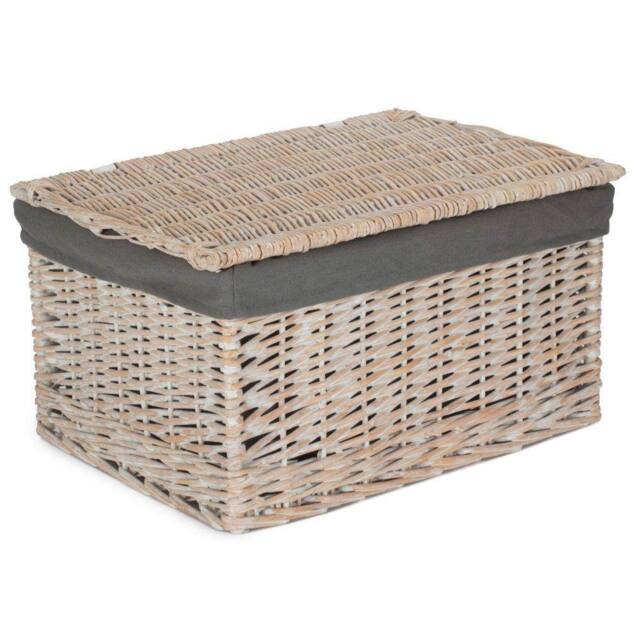 Red Hamper White Wash Steamed Cotton Lined Storage Basket in Grey - Size: Small - image 1