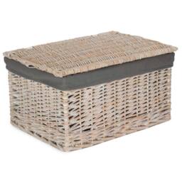 Red Hamper White Wash Steamed Cotton Lined Storage Basket in Grey - Size: Small