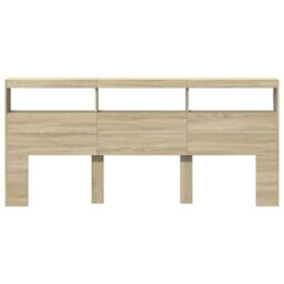 Berkfield Home Headboard Cabinet with LED Sonoma Oak 220x17x102 cm in Brown - Size: 220 x 17 x 102 cm - thumbnail 6