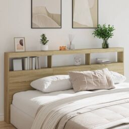 Berkfield Home Headboard Cabinet with LED Sonoma Oak 220x17x102 cm in Brown - Size: 220 x 17 x 102 cm