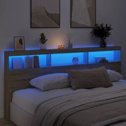 Berkfield Home Headboard Cabinet with LED Sonoma Oak 220x17x102 cm in Brown - Size: 220 x 17 x 102 cm - thumbnail 4