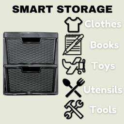FLAVORA 2 Drawer-Large Rattan Drawer Plastic Storage Unit Home Office in Black - Size: 500mm - thumbnail 3