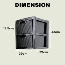 FLAVORA 2 Drawer-Large Rattan Drawer Plastic Storage Unit Home Office in Black - Size: 500mm - thumbnail 5