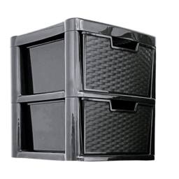 FLAVORA 2 Drawer-Large Rattan Drawer Plastic Storage Unit Home Office in Black - Size: 500mm - thumbnail 4