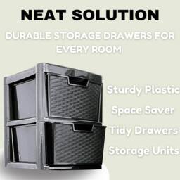 FLAVORA 2 Drawer-Large Rattan Drawer Plastic Storage Unit Home Office in Black - Size: 500mm - thumbnail 2