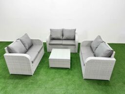 Fimous 6 Seater PE Wicker Rattan Furniture Sofa Sets with Square Coffee Table 2 Seater Love Sofa Light Grey - thumbnail 1