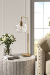 Living and Home Contemporary Arc Arm Table Lamp in Gold - thumbnail 1