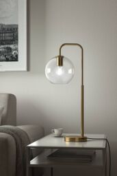 Living and Home Contemporary Arc Arm Table Lamp in Gold - thumbnail 3