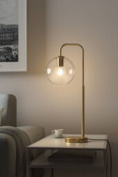 Living and Home Contemporary Arc Arm Table Lamp in Gold - thumbnail 2