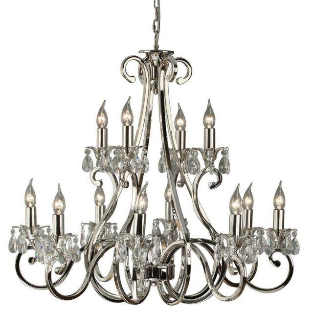 Loops Esher Ceiling Pendant Chandelier Polished Nickel & Crystal Curved 12 Lamp Light in Metallics - image 1