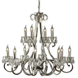 Loops Esher Ceiling Pendant Chandelier Polished Nickel & Crystal Curved 12 Lamp Light in Metallics
