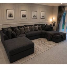 Home & Love Chenille Bishop U Shape Cinema Sofa Scatterback Corner Sofa - Black