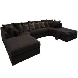 Home & Love Chenille Bishop U Shape Cinema Sofa Scatterback Corner Sofa - Black - thumbnail 2