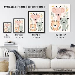 "Artery8 Wall Art Print Cute Zoo Baby Animals Pastel Colour Graphic Artwork Jungle Forest Friends Kids Bedroom Painting Poster - Size: W18"" x H24""" - thumbnail 3