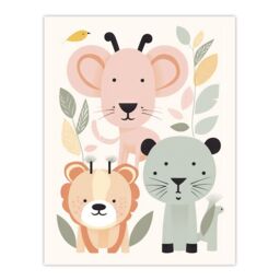 "Artery8 Wall Art Print Cute Zoo Baby Animals Pastel Colour Graphic Artwork Jungle Forest Friends Kids Bedroom Painting Poster - Size: W18"" x H24""" - thumbnail 1