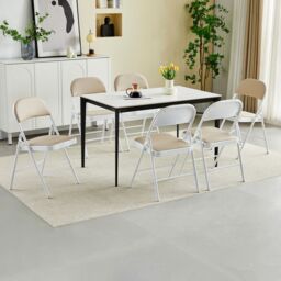 MCC Direct Set of 6 Folding Dining Chairs with Metal Frame & Padded Seats in Beige