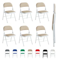 MCC Direct Set of 6 Folding Dining Chairs with Metal Frame & Padded Seats in Beige - thumbnail 6